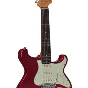 Sx SST62-CAR electric guitar, with 3 single coil pickups and vintage tremolo, bag,candy apple red